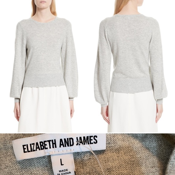 Elizabeth and James Wool Cashmere Blend Bretta Sweater Pullover Gray L Large - Picture 8 of 9